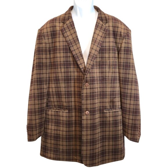 E.J. Samuel Size 43L Tan Brown Plaid Wool Suit Coat Blazer Jacket - Picture 1 of 7